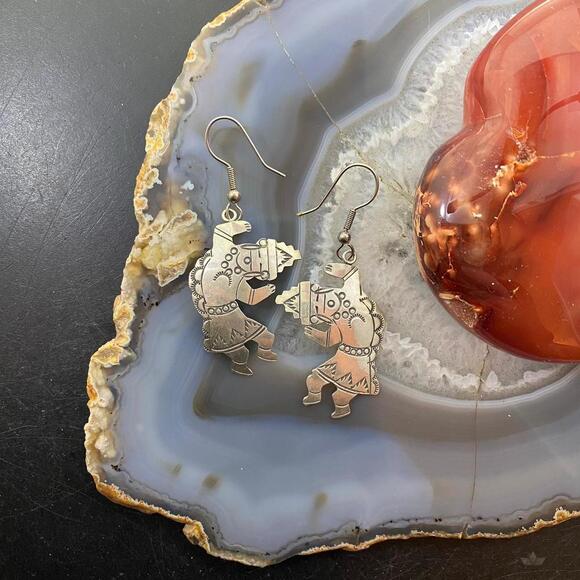 Vintage Signed Native American Sterling Silver Dancer Dangle Earrings For Women - Picture 4 of 10